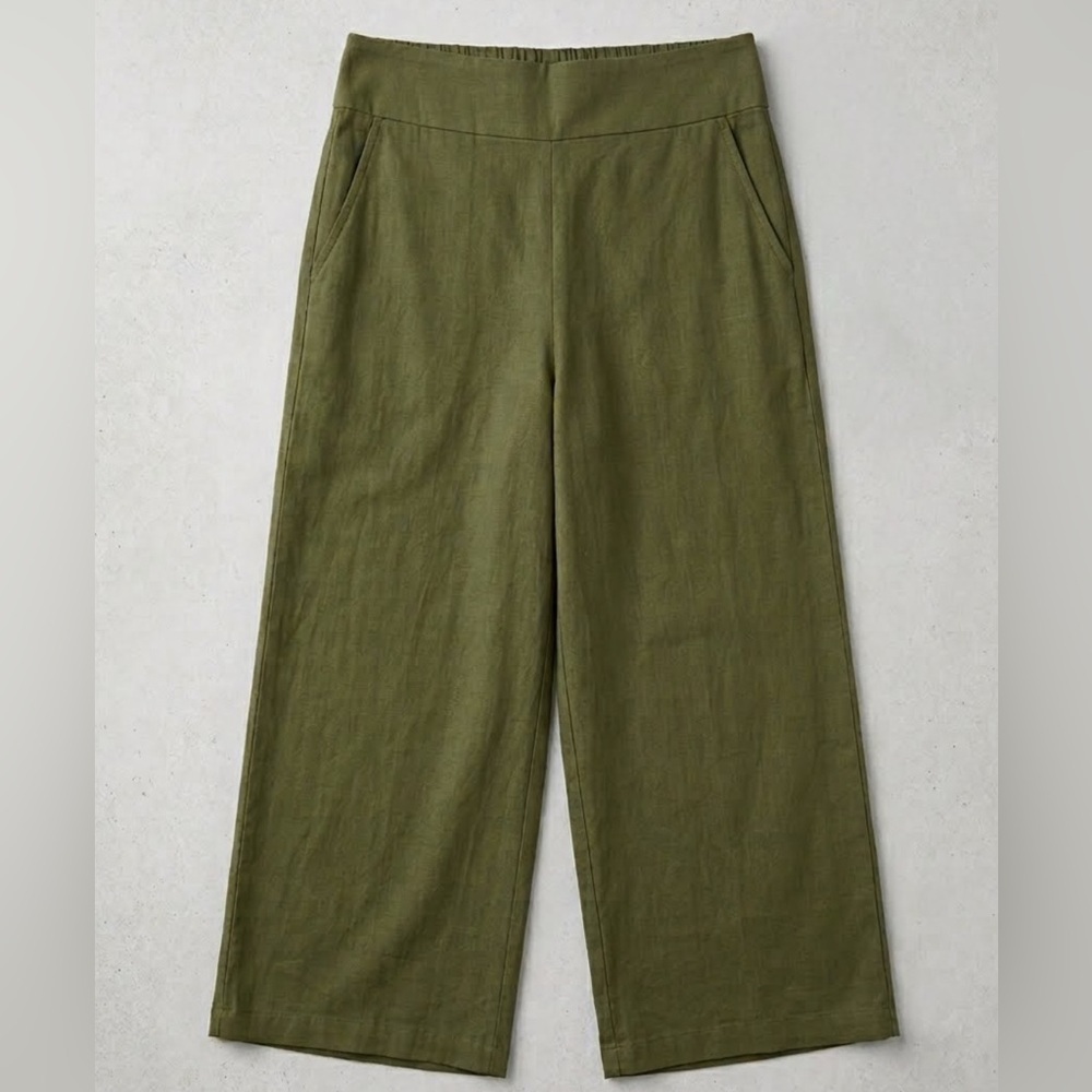 NWT Rhea Bohemian Olive Green Linen/Cotton Blend Wide Leg Pants